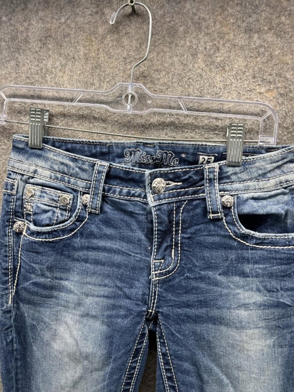 Miss Me Signature Jeans Womens 25 Blue Mid Rise Bootcut Distressed Stretch - Picture 6 of 11